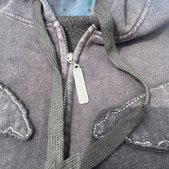 Vintage Y2K Disturbed Hoodie Full Zip Mens Large Black Metal Band Music RARE - Picture 4 of 9